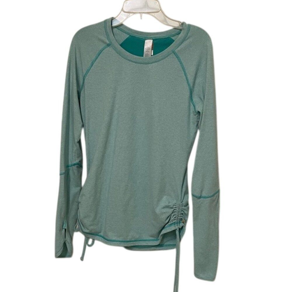 Lucy Green Striped Ruched Athletic Pullover Top Womens Size Small Mixed Media
